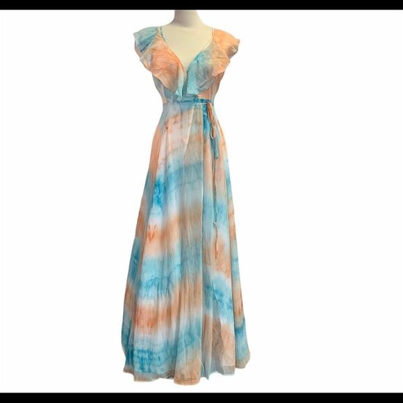 Nwot Luxxel frilled tie-dye maxi dress size small - Picture 3 of 11
